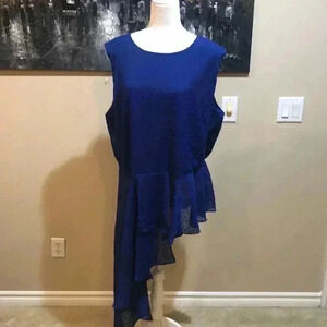 Royal Blue Asymmetrical Top Sheer Ruffled Maxi Length Right Side Top-Size 2X